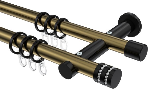 Gardinenstange Metall 20 mm Ø 2-läufig PLATON - Estana Messing Antik / Schwarz 100 cm