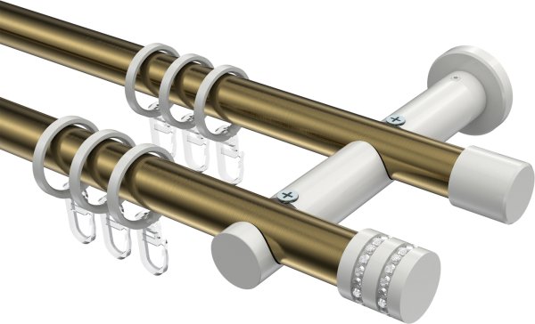 Gardinenstange Metall 20 mm Ø 2-läufig PLATON - Estana Messing Antik / Weiß 100 cm