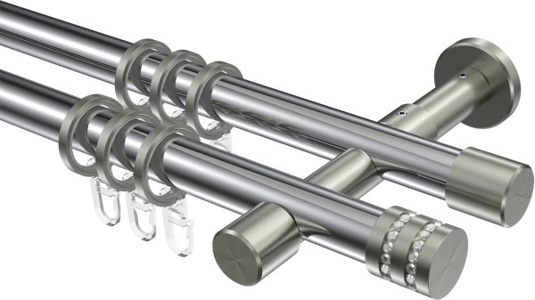 Gardinenstange Metall 20 mm Ø 2-läufig PRESTIGE - Estana Chrom / Edelstahl-Optik 100 cm