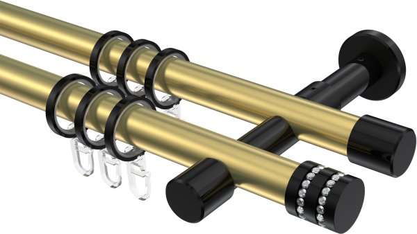 Gardinenstange Metall 20 mm Ø 2-läufig PRESTIGE - Estana Messing-Optik / Schwarz 100 cm