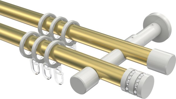 Gardinenstange Metall 20 mm Ø 2-läufig PRESTIGE - Estana Messing-Optik / Weiß 100 cm