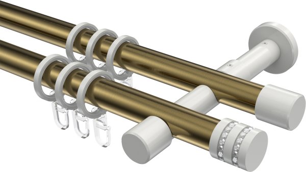 Gardinenstange Metall 20 mm Ø 2-läufig PRESTIGE - Estana Messing Antik / Weiß 100 cm