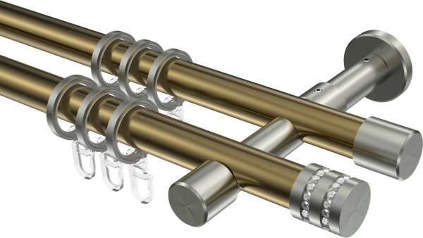 Gardinenstange Metall 20 mm Ø 2-läufig PRESTIGE - Estana Messing Antik / Edelstahl-Optik 100 cm