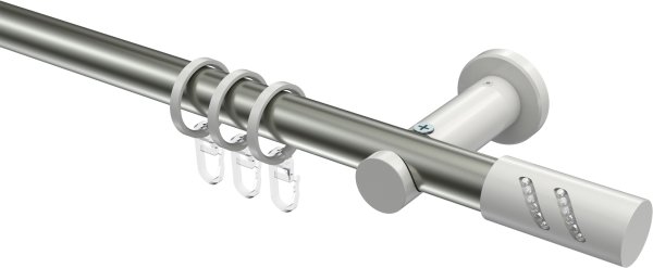 Gardinenstange Metall 20 mm Ø PLATON - Zoena Edelstahl-Optik / Weiß 100 cm