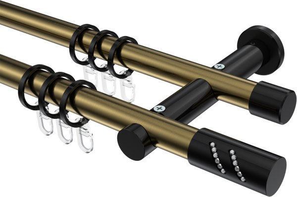 Gardinenstange Metall 20 mm Ø 2-läufig PLATON - Zoena Messing Antik / Schwarz 100 cm