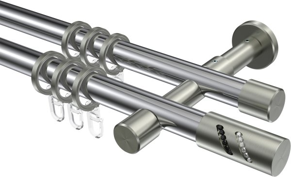 Gardinenstange Metall 20 mm Ø 2-läufig PRESTIGE - Zoena Chrom / Edelstahl-Optik 100 cm