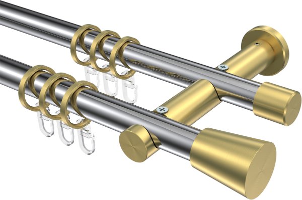 Gardinenstange Metall 20 mm Ø 2-läufig PLATON - Sitra Chrom / Messing-Optik 100 cm