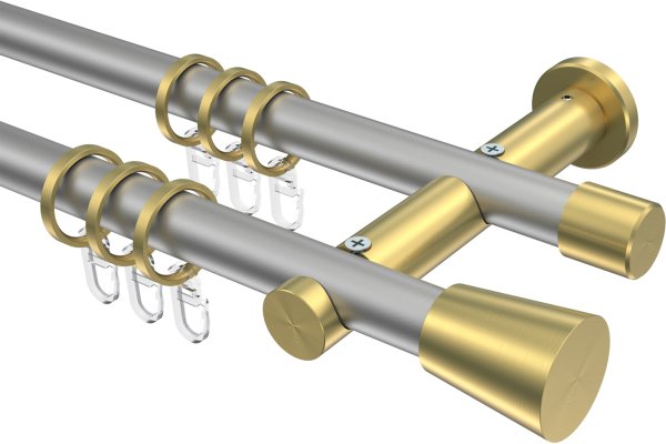 Gardinenstange Metall 20 mm Ø 2-läufig PLATON - Sitra Silbergrau / Messing-Optik 100 cm