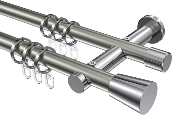 Gardinenstange Metall 20 mm Ø 2-läufig PLATON - Sitra Edelstahl-Optik / Chrom 100 cm