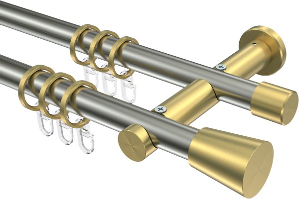 Gardinenstange Edelstahl-Optik / Messing-Optik 20 mm Ø 2-läufig PLATON - Sitra 100 cm