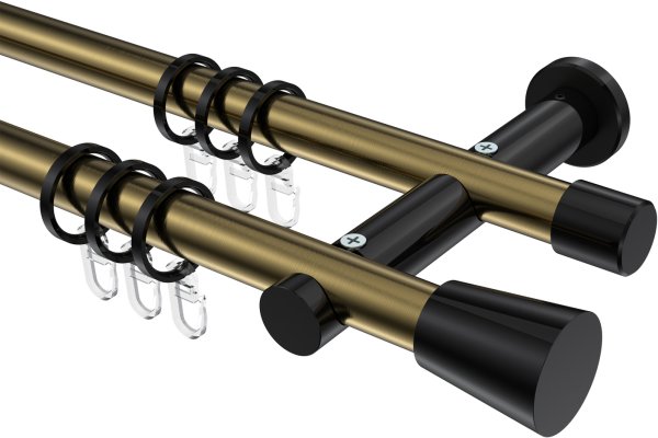 Gardinenstange Metall 20 mm Ø 2-läufig PLATON - Sitra Messing Antik / Schwarz 100 cm