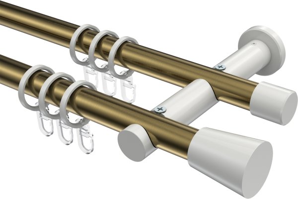 Gardinenstange Metall 20 mm Ø 2-läufig PLATON - Sitra Messing Antik / Weiß 100 cm
