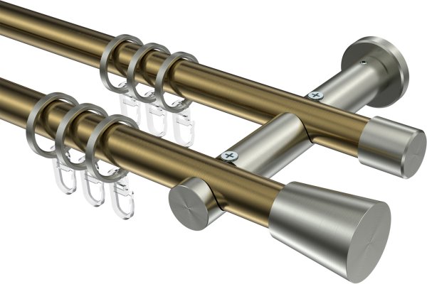Gardinenstange Metall 20 mm Ø 2-läufig PLATON - Sitra Messing Antik / Edelstahl-Optik 100 cm