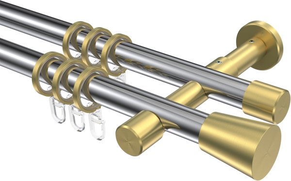 Gardinenstange Metall 20 mm Ø 2-läufig PRESTIGE - Sitra Chrom / Messing-Optik 100 cm