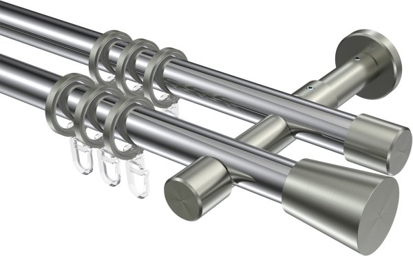 Gardinenstange Metall 20 mm Ø 2-läufig PRESTIGE - Sitra Chrom / Edelstahl-Optik 100 cm