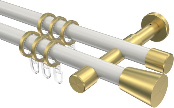 Gardinenstange Metall 20 mm Ø 2-läufig PRESTIGE - Sitra Weiß / Messing-Optik 100 cm