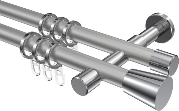 Gardinenstange Metall 20 mm Ø 2-läufig PRESTIGE - Sitra Silbergrau / Chrom 100 cm