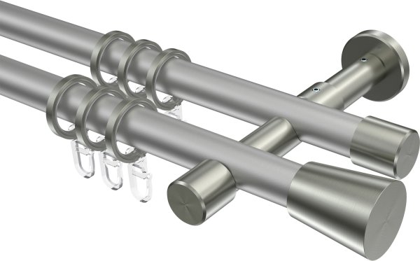 Gardinenstange Metall 20 mm Ø 2-läufig PRESTIGE - Sitra Silbergrau / Edelstahl-Optik 100 cm