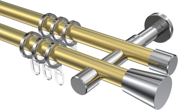 Gardinenstange Metall 20 mm Ø 2-läufig PRESTIGE - Sitra Messing-Optik / Chrom 100 cm