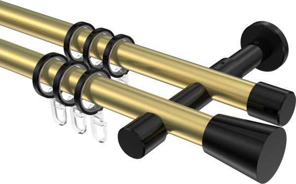 Gardinenstange Metall 20 mm Ø 2-läufig PRESTIGE - Sitra Messing-Optik / Schwarz 100 cm