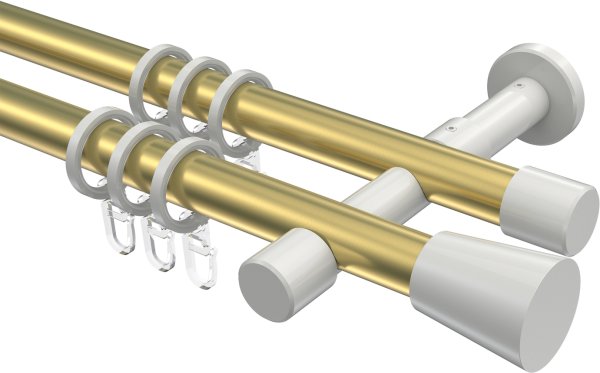 Gardinenstange Metall 20 mm Ø 2-läufig PRESTIGE - Sitra Messing-Optik / Weiß 100 cm