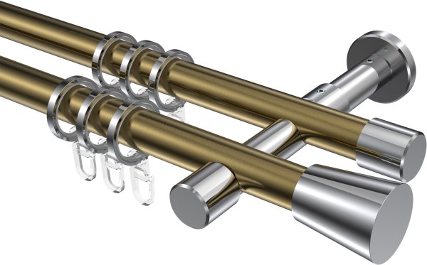 Gardinenstange Metall 20 mm Ø 2-läufig PRESTIGE - Sitra Messing Antik / Chrom 100 cm