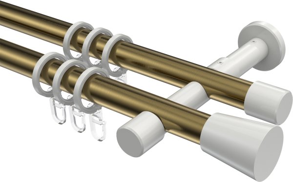 Gardinenstange Metall 20 mm Ø 2-läufig PRESTIGE - Sitra Messing Antik / Weiß 100 cm