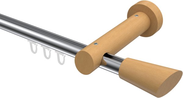 Innenlauf Gardinenstange Aluminium / Holz 20 mm Ø TALENT - Bero Chrom / Buche lackiert 280 cm (2 x 140 cm)