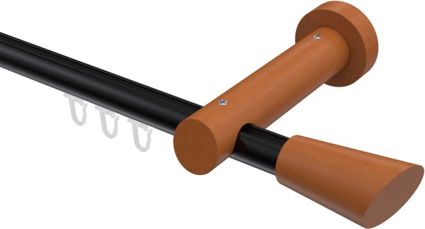 Innenlauf Gardinenstange Aluminium / Holz 20 mm Ø TALENT - Bero Schwarz / Kirschbaum lackiert 100 cm