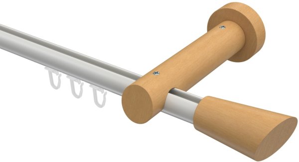 Innenlauf Gardinenstange Aluminium / Holz 20 mm Ø TALENT - Bero Weiß / Buche lackiert 100 cm