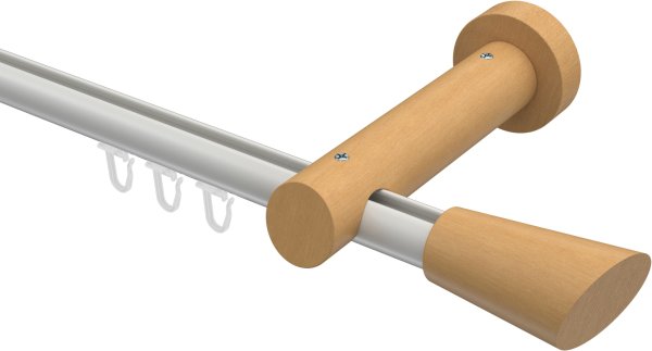 Innenlauf Gardinenstange Aluminium / Holz 20 mm Ø TALENT - Bero Weiß / Buche lackiert 100 cm