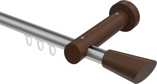 Innenlauf Gardinenstange Aluminium / Holz 20 mm Ø TALENT - Bero Silbergrau / Nussbaum lackiert 360 cm (2 x 180 cm)