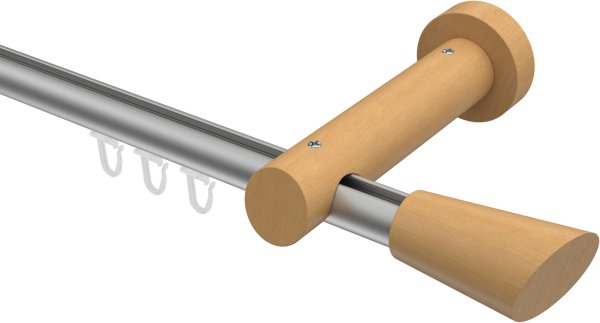 Innenlauf Gardinenstange Aluminium / Holz 20 mm Ø TALENT - Bero Silbergrau / Buche lackiert 480 cm (2 x 240 cm)
