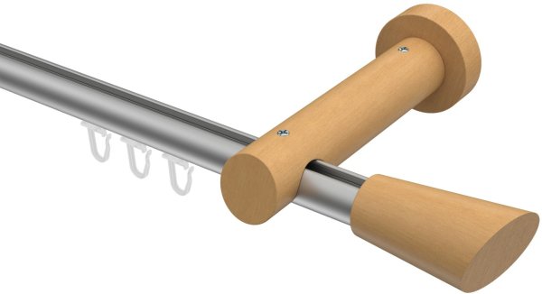 Innenlauf Gardinenstange Aluminium / Holz 20 mm Ø TALENT - Bero Silbergrau / Buche lackiert 100 cm
