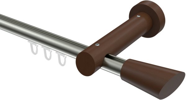Innenlauf Gardinenstange Aluminium / Holz 20 mm Ø TALENT - Bero Edelstahl-Optik / Nussbaum lackiert 220 cm