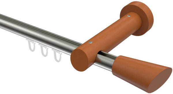 Innenlauf Gardinenstange Aluminium / Holz 20 mm Ø TALENT - Bero Edelstahl-Optik / Kirschbaum lackiert 220 cm