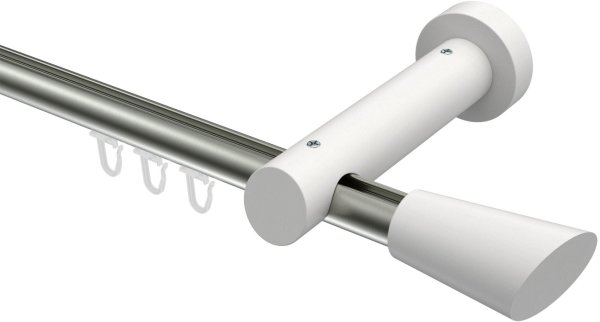 Innenlauf Gardinenstange Aluminium / Holz 20 mm Ø TALENT - Bero Edelstahl-Optik / Weiß lackiert 360 cm (2 x 180 cm)
