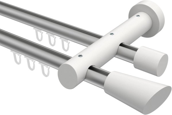 Innenlauf Gardinenstange Aluminium / Holz 20 mm Ø 2-läufig TALENT - Bero Silbergrau / Weiß lackiert 100 cm