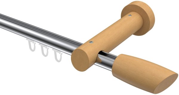 Innenlauf Gardinenstange Aluminium / Holz 20 mm Ø TALENT - Etta Chrom / Buche lackiert 400 cm (2 x 200 cm)