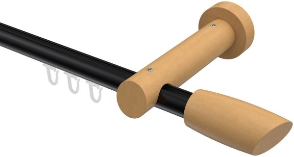 Innenlauf Gardinenstange Aluminium / Holz 20 mm Ø TALENT - Etta Schwarz / Buche lackiert 360 cm (2 x 180 cm)