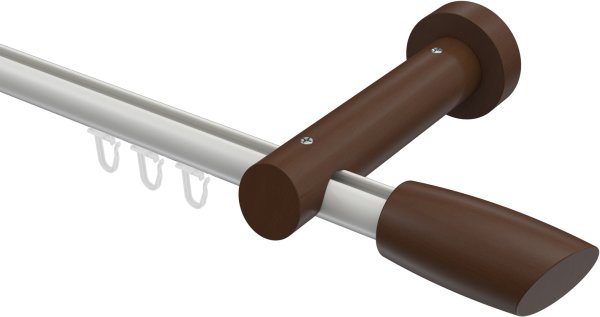 Innenlauf Gardinenstange Aluminium / Holz 20 mm Ø TALENT - Etta Weiß / Nussbaum lackiert 100 cm