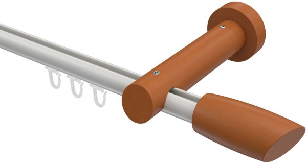 Innenlauf Gardinenstange Aluminium / Holz 20 mm Ø TALENT - Etta Weiß / Kirschbaum lackiert 360 cm (2 x 180 cm)
