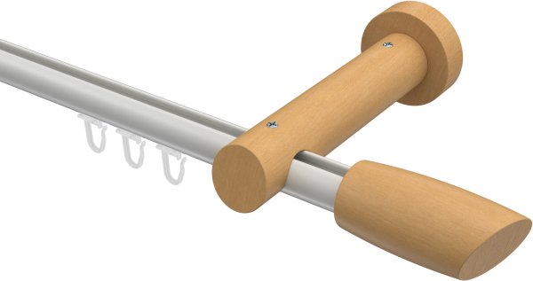 Innenlauf Gardinenstange Aluminium / Holz 20 mm Ø TALENT - Etta Weiß / Buche lackiert 100 cm