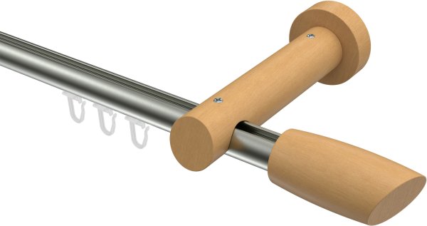 Innenlauf Gardinenstange Aluminium / Holz 20 mm Ø TALENT - Etta Edelstahl-Optik / Buche lackiert 360 cm (2 x 180 cm)