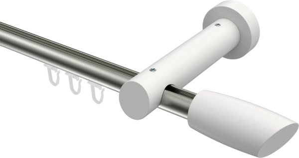 Innenlauf Gardinenstange Aluminium / Holz 20 mm Ø TALENT - Etta Edelstahl-Optik / Weiß lackiert