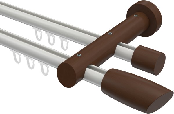 Innenlauf Gardinenstange Aluminium / Holz 20 mm Ø 2-läufig TALENT - Etta Weiß / Nussbaum lackiert 100 cm