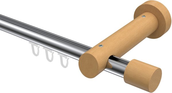 Innenlauf Gardinenstange Aluminium / Holz 20 mm Ø TALENT - Feta Chrom / Buche lackiert 320 cm (2 x 160 cm)