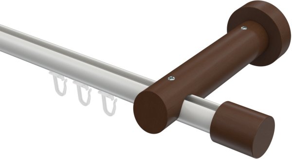 Innenlauf Gardinenstange Aluminium / Holz 20 mm Ø TALENT - Feta Weiß / Nussbaum lackiert 180 cm