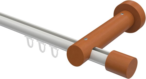 Innenlauf Gardinenstange Aluminium / Holz 20 mm Ø TALENT - Feta Weiß / Kirschbaum lackiert 240 cm