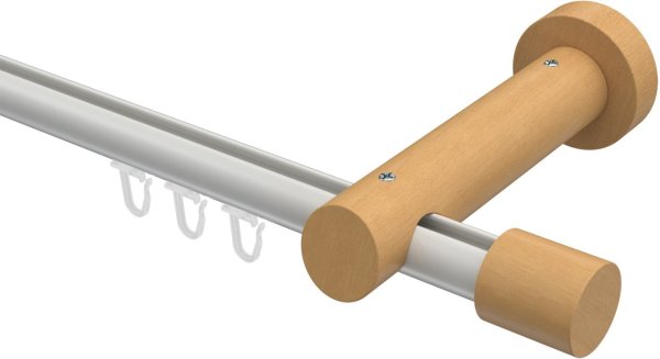 Innenlauf Gardinenstange Aluminium / Holz 20 mm Ø TALENT - Feta Weiß / Buche lackiert 100 cm